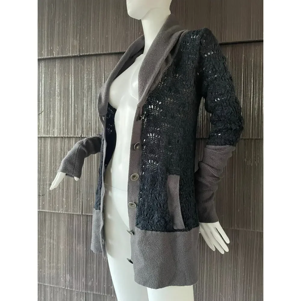 🔥Free People Chunky Knit Two tones Navy & Gray Shawl Neck Cardigan Sweater Sz S - Picture 2 of 16